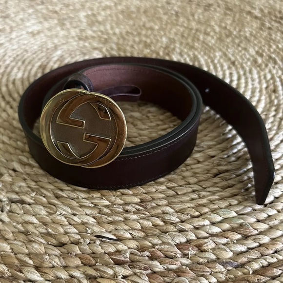 Gucci Interlocking Gg Dark Brown Leather Belt Silver Hardware 114647 95/38 - Picture 3 of 9